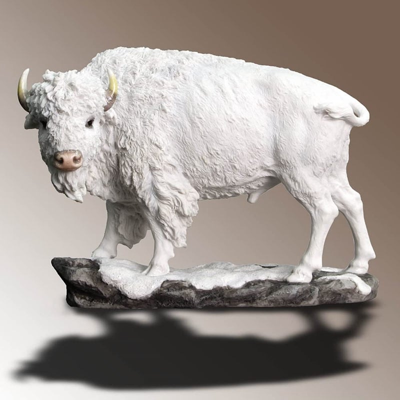 US 10.75 Inch Large Bison Standing Decorative Statue Figurine, White - Image 1